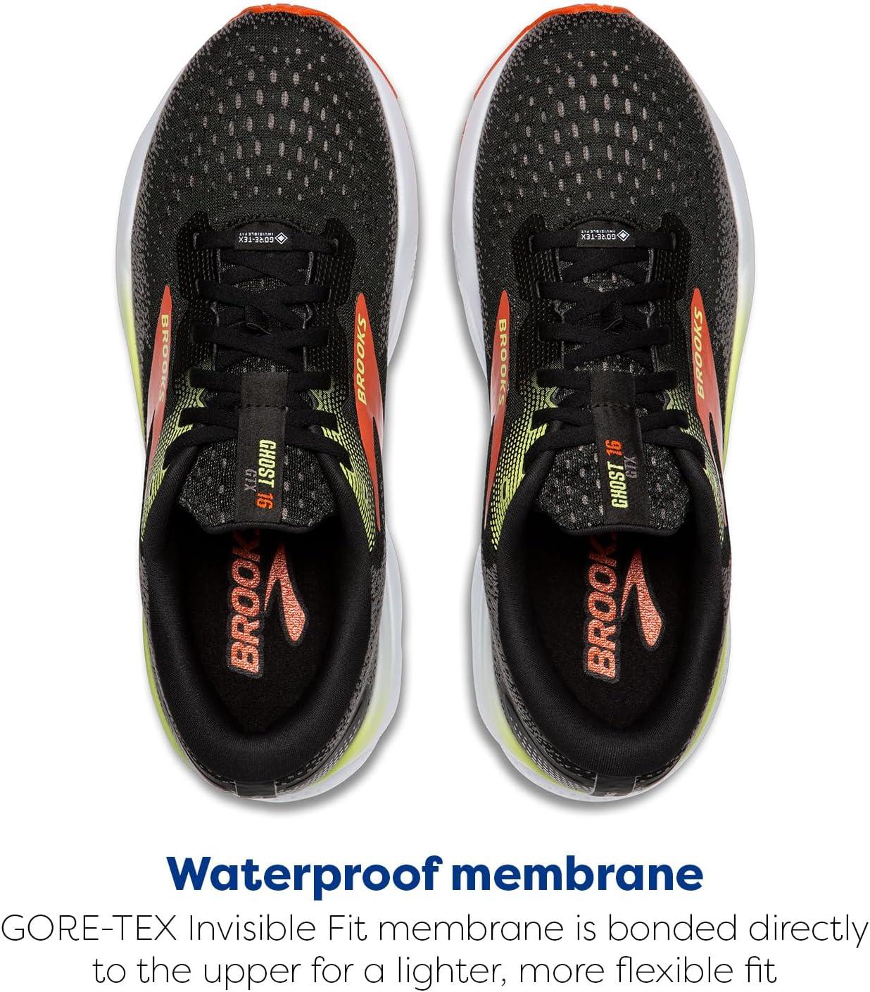 imageBrooks Mens Ghost 16 GTX Waterproof Neutral Running ShoeBlackMandarin RedGreen