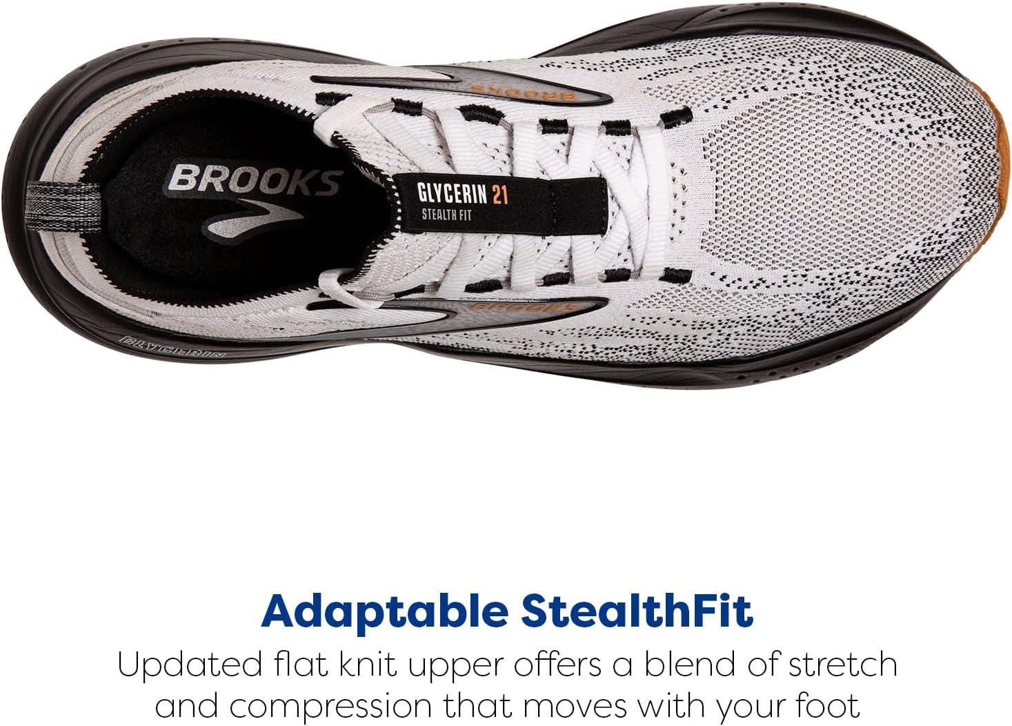 imageBrooks Mens Glycerin Stealthfit 21 Neutral Running ShoeWhiteGreyBlack