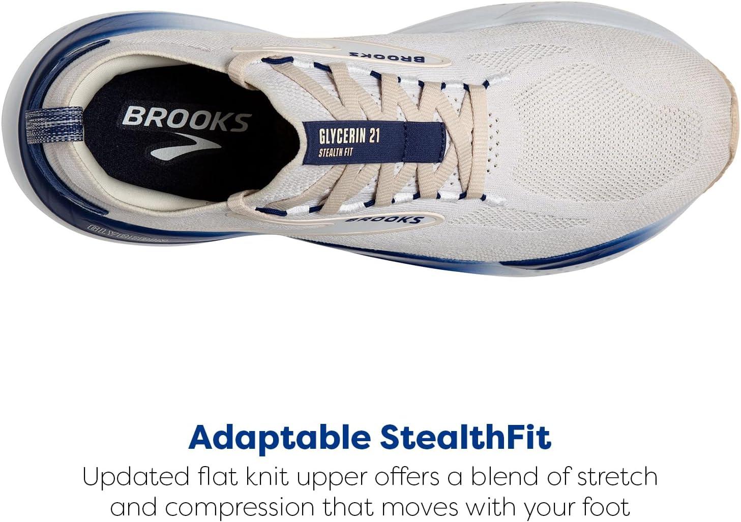 imageBrooks Mens Glycerin Stealthfit 21 Neutral Running ShoeWhiteMarshmallowBlue