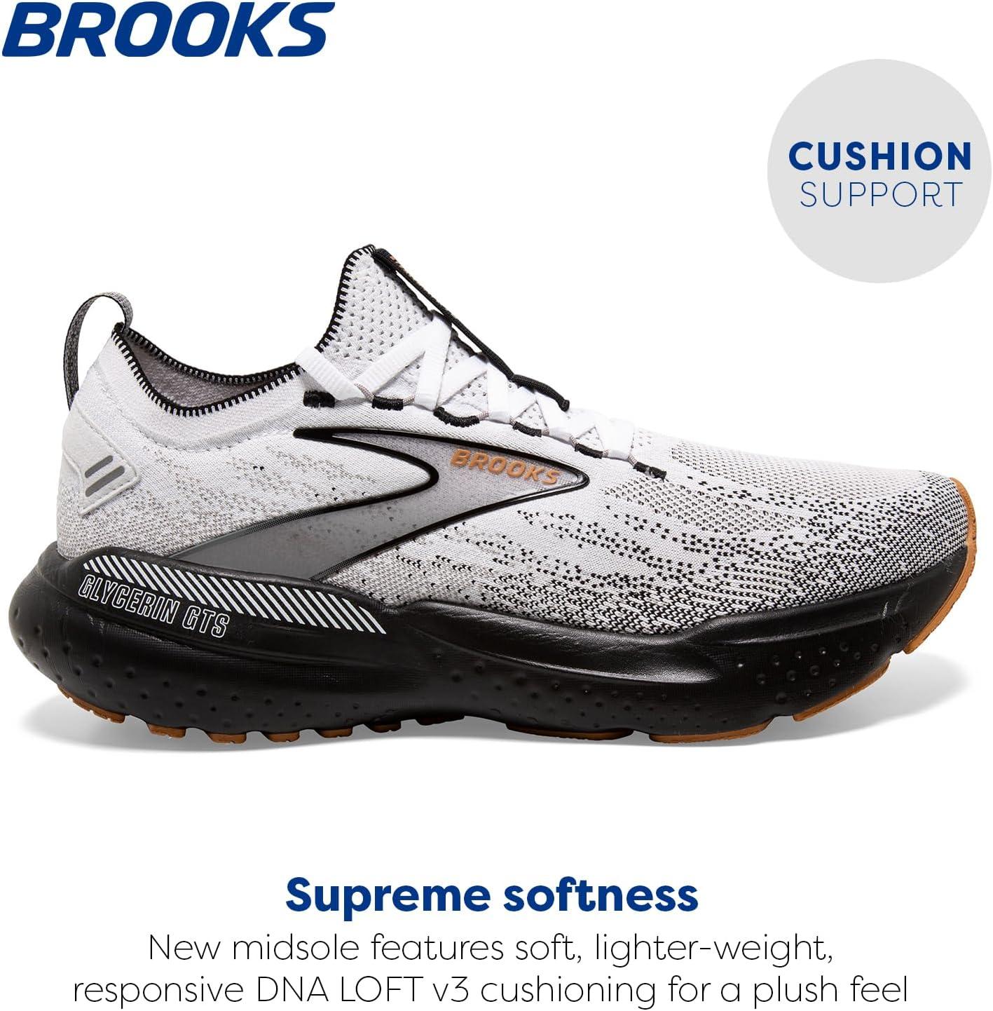 imageBrooks Mens Glycerin Stealthfit GTS 21 Supportive Running ShoeWhiteGreyBlack
