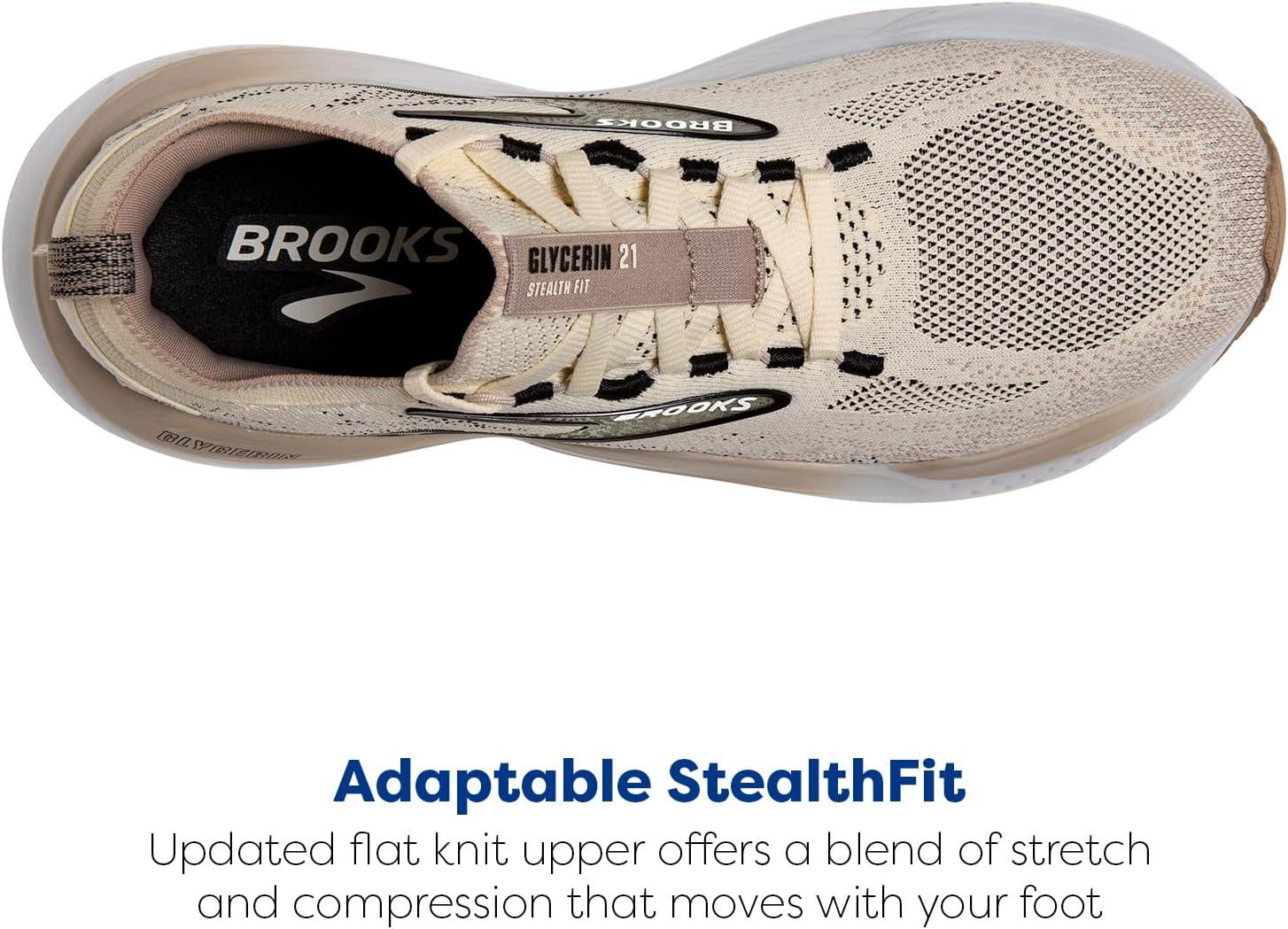 imageBrooks Womens Glycerin Stealthfit GTS 21 Supportive Running ShoeCoconutChateau GreyBlack