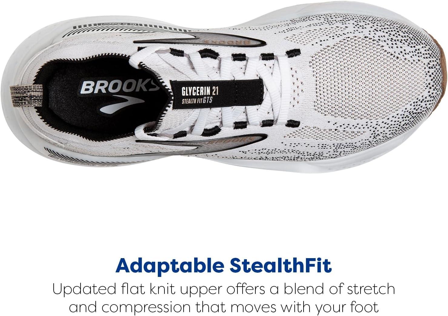 imageBrooks Womens Glycerin Stealthfit GTS 21 Supportive Running ShoeWhiteGreyBlack