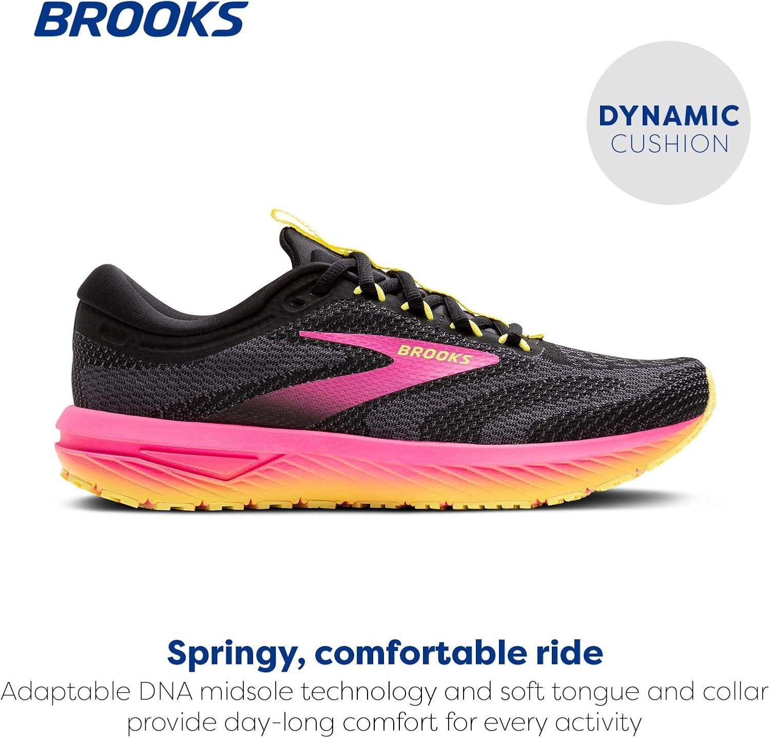 imageBrooks Womens Revel 7 Neutral Running ShoeBlackPinkLemon Tonic